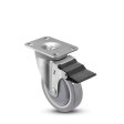 Caster; Swivel; 5" x 1-1/4"; PolyU on PolyO (Gray); Plate (2-5/8"x3-3/4"); Prec Ball Brng; 315#; Thread Grds; Pedal Brake (Item #64595)