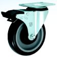 Caster; Swiv; 4" x 1-1/4"; Poly/ Poly (Black); Top Plate; 3-3/4x4-1/2; holes: 2-5/8x3-5/8 (to 3x3); 3/8 bolt; Zinc; Ball Brng; 230#; Ttl Lck; Trd Grds (Item #69995)