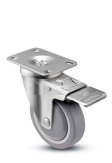 Caster; Swivel; 4" x 1-1/4"; PolyU on PolyO; Plate (2-5/8"x3-3/4"; holes: 1-3/4"x2-3/4" slots to 3"; 5/16" bolt); ; Prec BB; 300#; Dust Cvr (Plstc); Ttl Lock (Item #64122)
