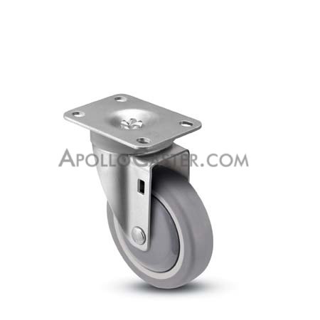 Caster; Swivel; 3\" x 1-1/4\"; TPR Rubber (Gray); Plate (2-5/8\"x3-3/4\"; holes: 1-3/4\"x2-3/4\" slotted to 3\"; 5/16\" bolt); Precision Ball Brng; 210#; Dustcap (Mtl) (Item #65167)