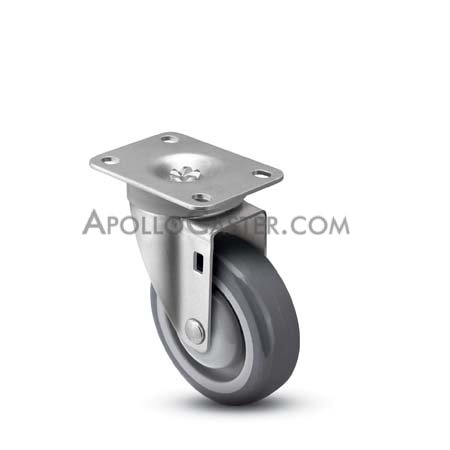 Caster; Swivel; 4 x 1-1/4; PolyU on PolyO (Gr/Bg); Top Plate; 2-1/2x3-5/8; holes: 1-3/4x2-7/8 (slotted to 3); 5/16 bolt; Ball Brng; 250#; Thread guards (Item #67742)