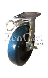 (image for) Caster; Swivel; 5" x 2"; PolyU on PolyO (Blue); Plate; 4"x4-1/2"; holes: 2-5/8"x3-5/8" (slots o 3"x3"); 3/8" bolt; Zinc; Roller Brng; 900#; Pos Lck; Whl Lck (Item #69373)