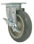 Caster; Swivel; 3"x1-1/4"; PolyU on PolyO (Gray); Plate (2-1/2"x3-5/8; holes: 1-3/4x2-7/8 slots to 3; 5/16 bolt); Zinc; Ball Brng; 250#; Tread brake; Dustcap (Item #67253)
