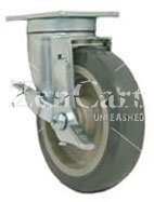 (image for) Caster; Swivel; 6" x 1-1/4"; PolyU on PolyO (Gray); Top Plate (2-1/2x3-5/8; holes: 1-3/4x2-7/8 slotted to 3; 5/16 bolt); Zinc; Ball Brng; 325#; Tread brake (Item #66547)