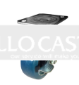 Caster; Swivel; 5" x 2"; PolyU on PolyO (Blue); Plate (4"x4-1/2"; holes: 2-5/8"x3-5/8" slots to 3"x3"; 3/8" bolt); Stainless Rig and Roller Bearing; 600#; Brake (Item #65793)