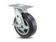 Caster; Swivel; 5" x 2"; Thermo-Urethane; Plate (4"x4-1/2"; holes: 2-5/8"x3-5/8" slots to 3"x3"; 3/8" bolt); Zinc; Dual Sealed Prec Ball Brng; 800#; Brake (Item #63761)