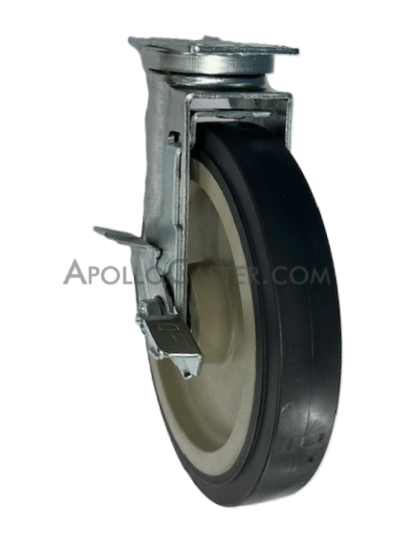 Caster; Swivel; 8\" x 1-1/2\"; PolyU on PolyO (Gray); Plate; 2-3/8\"x3-5/8\"; holes: 1-3/4\"x2-7/8\" (slots to 3\"); 5/16\" bolt; Zinc; Ball Brng; 400#; Wheel Brake (Item #63167)