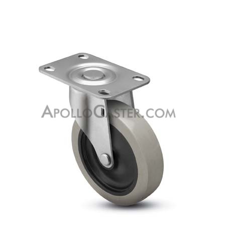 Caster; Swivel; 3\" x 13/16\"; PolyU on PolyO (Gray); Plate (2-5/8\"x3-3/4\"; holes: 1-3/4\"x2-3/4\" slotted to 3\"; 5/16\" bolt); Zinc; Plain bore; 120# (Item #64193)