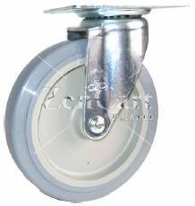 (image for) Caster; Swivel; 4 x 1-1/2; PolyU on PolyO (Gr/Bg); Top Plate; 3-3/4x4-1/2; hole spacing: 2-5/8x3-5/8 (slotted to 3x3); 3/8 bolt; Zinc; Nylon Brng; 250# (Item #68869)