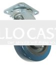 Caster; Swivel; 5" x 2"; PolyU on PolyO; Plate (4"x4-1/2"; holes: 2-5/8"x3-5/8" slots to 3"x3"; 3/8" bolt); Stainless Rig and Roller Bearing; 600# (Item #65794)