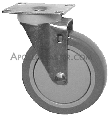Caster; Swivel; 3\" x 1-1/4\"; PolyU on PolyO (Gray); Plate (2-1/2\"x3-11/16\"; holes: 1-3/4\"x2-7/8\" slots to 3\"; 5/16\" bolt); Zinc; Plain bore; 250#; Dust Cover (Item #64063)