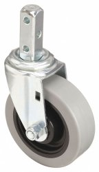Caster; Swivel; 5" x 1-1/4"; 95A PolyU on PolyO; Square Stem (3/4" x 2-1/8"; three 17/64" holes at 1/2"; 1-1/8" and 1-3/4"); Zinc; Prec BB; Thread Grds; 350# (Item #62616)