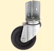 Caster; Swivel; 5" x 1"; Rubber (Soft; non-marking); Angle Iron Bracket (1-3/16"x2-1/16"; 3 holes; 1/4" bolt); Zinc; Plain bore; 125#; Wheel Brake (Item #64898)