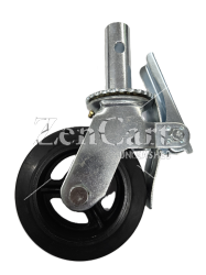 (image for) Scaffold Caster; Swivel; 6" x 2"; Rubber on Cast Iron; Round Stem (1-3/8"x4"; 1/2" cross-drilled hole 2-1/2" up); Zinc; Roller Brng; 550#; Total Lock (Item #62802)