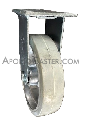 Caster; Rigid; 5\" x 1-1/4\"; Gray Rubber on Alum; Plate (2-1/2\"x3-3/4\"; holes: 1-3/4\"x2-7/8\" slots to 3\"; 5/16\" bolt); Zinc; Prec Ball Brngs; 250# (Item #62919)