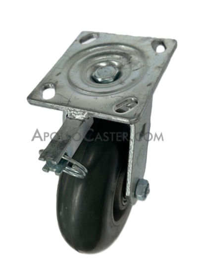 Caster; Swivel; 6\" x 2\"; Donut Rubber on Alum; Plate; 4\"x4-1/2\"; holes: 2-5/8\"x3-5/8\" (slots to 3\"x3\"); 3/8\" bolt; Roller Brng; 400#; Position Lock (Item #63879)