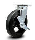 Caster; Swiv; 10" x 2-1/2"; Rubber on Cast Iron; Plate; 4-1/2"x6-1/4"; holes: 2-7/16x4-15/16 (slotted to 3-3/8x5-1/4); Roller Brg; 950#; Tread Brake (Item #65180)