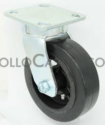 Caster; Swivel; 8\" x 3\"; Rubber on Cast Iron; Plate (4-1/2\"x6-1/4\"); Tapered Rlr Brng; 1000#; Kingpinless; Tread Brake (Item #62788)