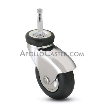 Caster; Std; Swiv; 3 x 15/16; Rubber; Soft; Grip Neck; 1-1/2x5/16; Chrome; Precision Ball Brng; Hooded; Wgt Cap 110#; Thread guards (Item #69968)