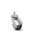 Caster; Swivel; 2" x 15/16"; Rubber; Soft; Grip Ring; 7/16"x7/8"; Bright Chrome; Precision Ball Brng; 75#; Hood; Thread guards (Item #67577)