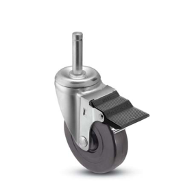 (image for) Caster; Swivel; 5" x 1-1/4"; Rubber (Hard; Non-marking); Grip Ring (7/16" x 1-1/4"); Zinc; Plain bore; 280#; Dust Cover (Mtl); Pedal Brake (Item #64527)