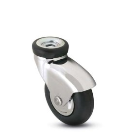 (image for) Caster; Swivel; 3" x 15/16"; Rubber; Soft; Hollow Kingpin (3/8" bolt); Bright Chrome; Precision Ball Brng; 110#; Hood (Item #68575)