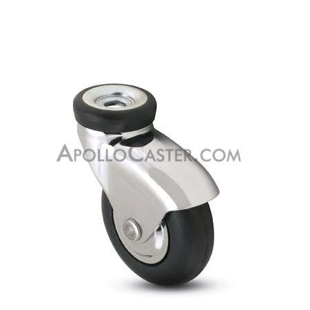 Caster; Swivel; 3\" x 15/16\"; Rubber; Soft; Hollow Kingpin (3/8\" bolt); Bright Chrome; Precision Ball Brng; 110#; Hood (Item #68575)