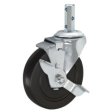 Caster; Swivel; 4" x 1-1/4"; Rubber; Hard; Octagonal; 3/4"x2-1/8"; 3 cross drilled holes; Zinc; Nylon Brng; 275#; Wheel Brake (Item #64511)