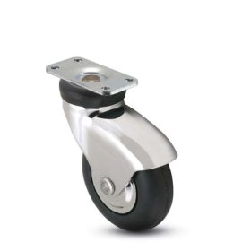 (image for) Caster; Std; Swiv; 3" x 15/16"; Rubber; Soft; Plate; 1-1/4"x2-3/8"; holes: 13/16"x1-1/4"; 3/16" bolt; Chrome; Precision Ball Brng; Hooded; 110# (Item #69966)