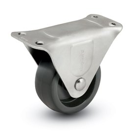 (image for) Caster; Rigid; 3" x 1-1/4"; Rubber (Soft; non-marking); Plate (3-1/8"x4-1/8": holes: 1-3/4"x2-15/16" slots to 2-3/8"x3-3/8"; 3/8" bolt); Zinc; Plain bore; 300# (Item #63240)
