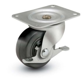 (image for) Caster; Swivel; 3"x1-1/4"; Hard Rubber; Non-marking; Plate (3-1/8x4-1/8; holes: 2-3/8x3-3/8 slots to 3-7/16; 5/16 bolt); Zinc; Plain bore; Friction brake; 150# (Item #67029)