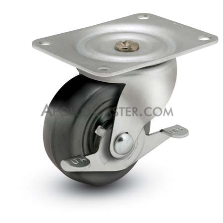 Caster; Swivel; 2-1/2\" x 13/16\"; Rubber (Soft; non-marking); Plate (1-3/16\" x 2\"; holes: 13/16\" x 1-9/16\"; 3/16\" bolt); Zinc; Steel Spanner; 80#; Side friction (Item #69980)