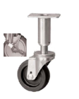 Leveling Caster; Swivel; 3"x1-1/4"; Polyolefin; Plate (2-3/8"x3-5/8"; holes: 1-3/4x2-7/8 slotted to 3; 5/16 bolt); 300#; Load height: 7.7" - 9.3"; Tread Brake (Item #66973)