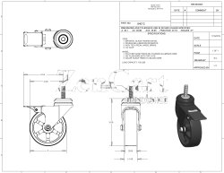(image for) Caster; Swivel; 3" x 7/8"; PolyU on Anodized Aluminum; Threaded Stem (5/16"-18TPI x 1"); Black; Plain bore; 100#; Pedal Brake; Vintage Style (Item #64072)