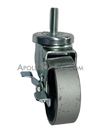 Caster; Swivel; 3\" x 1-1/4\"; Cast Iron; Threaded Stem (1/2\"-13TPI x 1-1/2\"); Zinc; Plain bore; 350#; Dust Cover (Mtl); Tread brake (Item #64301)