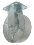 Caster; Rigid; 8" x 2"; Cast Iron; Top Plate (5"x5-1/2"; holes: 4-1/8"x4-1/2"; 3/8" bolt); Zinc; Roller Brng; 1200# (Item #65784)