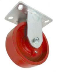 Caster; Rigid; 5" x 2"; Steel (Crowned Ductile); Plate (4-1/2"x6-1/4"; holes: 2-7/16"x4-15/16" slotted to 3-3/8"x5-1/4"; 1/2" bolt); Zinc; Roller Brng; 1500# (Item #66120)