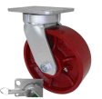 Caster; Swivel; 6" x 2"; Crowned Duc Steel; Plate (4-1/2"x6-1/4"; holes: 2-7/16"x4-15/16" slotted to 3-3/8"x5-1/4"); Roller Brng; 2000#; Kingpinless; Pos Lok (Item #63164)