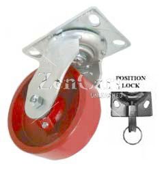 (image for) Caster; Swivel; 5"x2"; Steel (Crowned Ductile); Plate (4-1/2"x6-1/4"; holes: 2-7/16"x4-15/16" slotted to 3-3/8"x5-1/4"; 1/2" bolt); Roller Brng; 1500#; Pos Lock (Item #66119)
