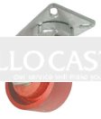 Caster; Swivel; 5" x 2"; Steel; Plate (4"x4-1/2"; holes: 2-5/8"x3-5/8" slots to 3"x3"; 3/8" bolt); Zinc; Roller Brng; 2000#; Kingpinless (Item #64047)