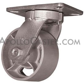Caster; Swivel; 12x2-1/2; Cast Iron; Plate; 4-1/2x6-1/4; holes: 2-7/16x4-15/16 (slotted to 3-3/8x5-1/4); 1/2 bolt; Roller Brng; 1800#; Kingpinless (Item #67516)
