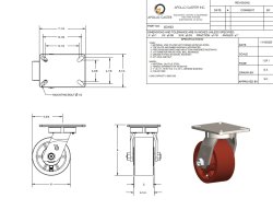 (image for) Caster; Swivel; 6" x 3"; Ductile Steel; Plate (5-1/4"x7-1/4"; holes: 3-3/8"x5-1/4" slots to 4-1/8"x6-1/8"); Bronze Spanner; 6000#; High Temp; Kingpinless (Item #63193)