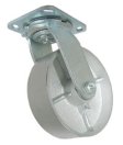 Caster; Swivel; 6" x 2"; Cast Iron; Plate (4"x4-1/2"; holes: 2-5/8"x3-5/8" slots to 3"x3"; 3/8" bolt); Zinc; Roller Brng; 1200#; High Temp (Item #68132)