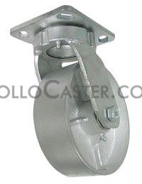 Caster; Swivel; 3\" x 1-1/4\"; Cast Iron; Plate (2-1/2\"x3-5/8\"; holes: 1-3/4\"x2-7/8\" slotted to 3\"; 5/16\" bolt); Zinc; Plain bore; 350#; Dust Cover (Mtl) (Item #64305)