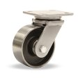Caster; Swivel; 5" x 2"; Steel (Forged); Plate (4"x4-1/2"; holes: 2-5/8"x3-5/8" slots to 3"x3"; 3/8" bolt); Zinc; Roller Brng; 1250#; Pos Lock (foot act); Brake (Item #62974)