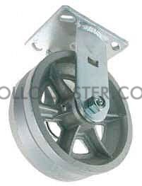 Caster; Rigid; 6\" x 3\"; V-Groove (1-3/8) Cast Iron; Plate (4-1/2\"x6-1/4\"; holes: 2-7/16\"x4-15/16\" slotted to 3-3/8\"x5-1/4\"; 1/2\" bolt); Zinc; Roller Brng; 2400# (Item #66465)