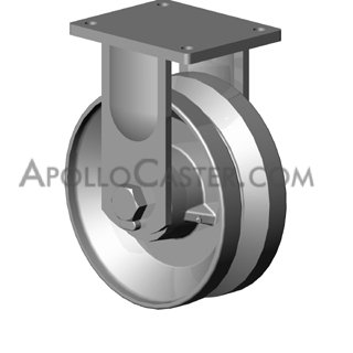 Caster; Rigid; 3\" x 1-1/4\"; V-Groove (7/8) Cast Iron; Plate (2-3/8\"x3-5/8\"; holes: 1-3/4\"x2-7/8\" slotted to 3\"; 5/16\" bolt); Zinc; Plain bore; 300# (Item #66585)