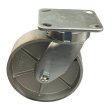 Caster; Swivel; 6" x 3"; V-Groove (1-3/8") Cast Iron; Plate (6-1/4"x7-1/2": holes: 4-1/8"x6" slots to 4-1/2"x6-1/8"; 1/2" bolt); Roller Brng; 3500#; Kingpinless (Item #64678)