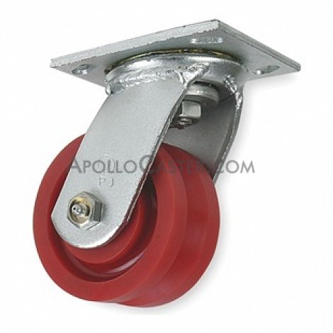 Caster; Swivel; 6\" x 2-1/2\"; V-Groove; Ductile Stl; Plt (4-1/2\"x6-1/4\"; holes: 2-7/16\"x4-15/16\" slot to 3-3/8\"x5-1/4\"); Rlr Brng; Hi-temp; Kpinless; 3500# (Item #63507)