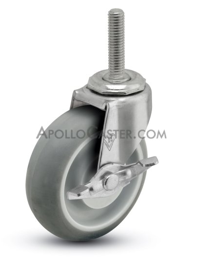 Caster; Swivel; 3 x 13/16; Thermoplasticized Rubber Donut; Threaded Stem; 5/16-18TPI x 1-1/2; Zinc; Plain bore; 110#; Side friction whl lock (Item #68540)